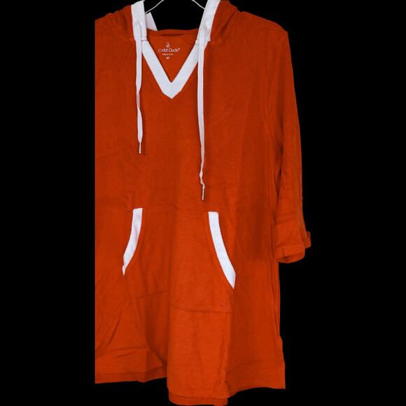 Cuddl Duds Sun Terry Hooded Tunic Spicy Orange Medium 3/4 Sleeve NWOT Pocket - Picture 2 of 13